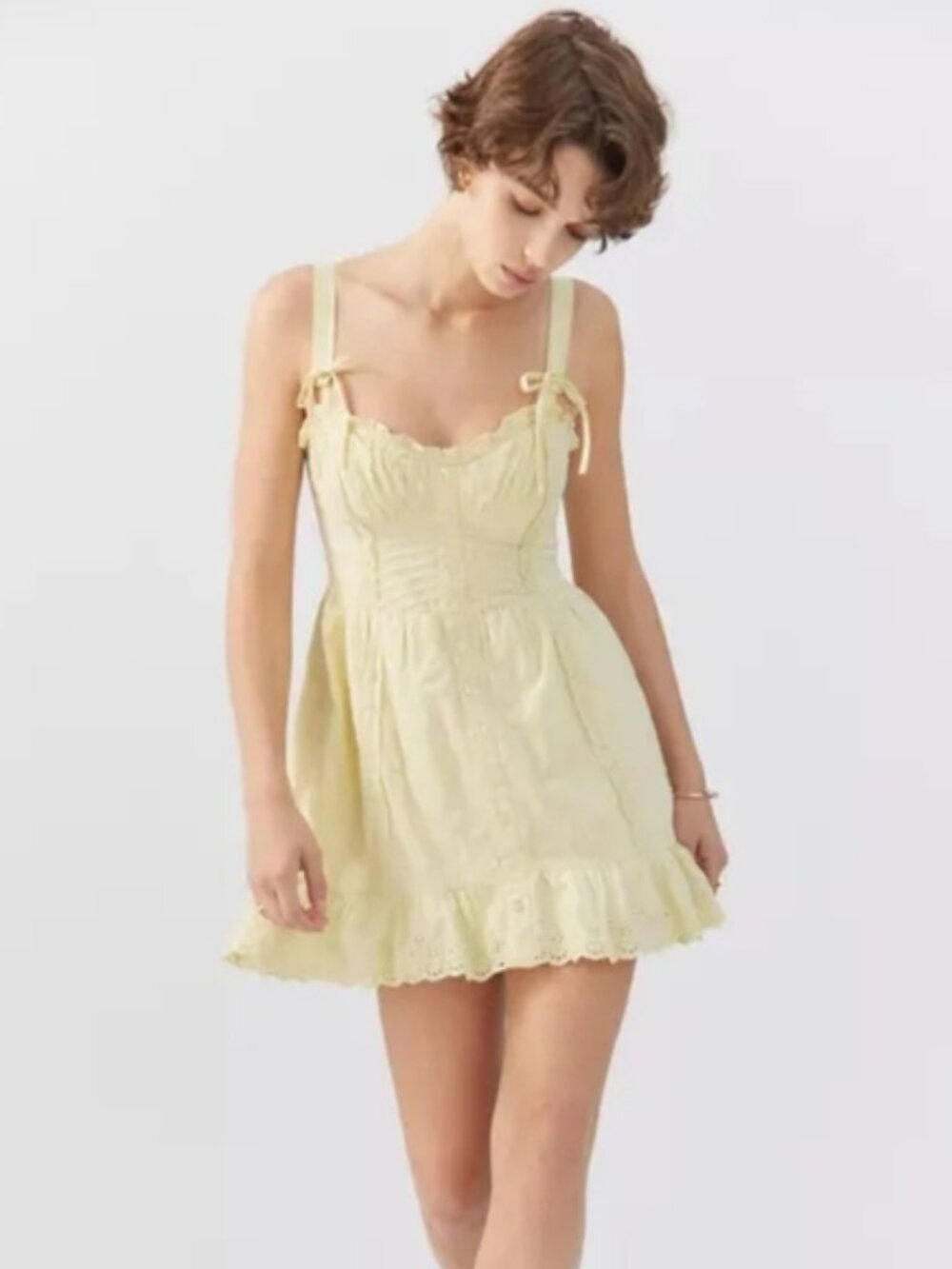 Urban Outfitters Butter Yellow Corset Style Frilly Mini Dress